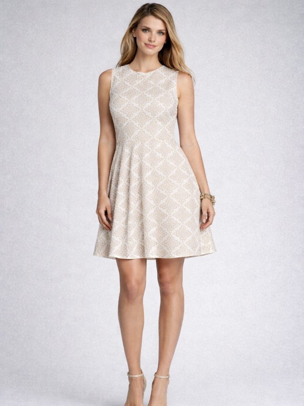 Diane von Furstenberg Dress White Tan Mini Summer Cocktail Size 6